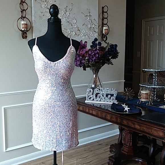 Eilly Bazar Embellished Light Pink Cocktail Mini Dress Size L - Picture 5 of 17